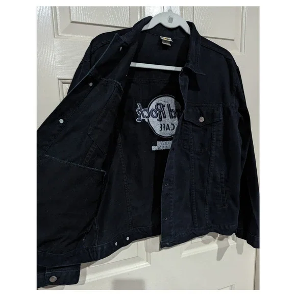 Hard Rock Cafe Makati Philippines Black Denim Button Up Jacket Unisex Vintage